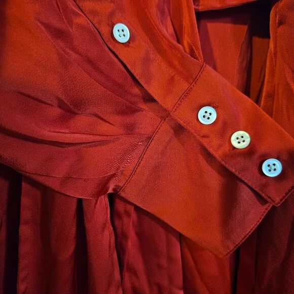 Marissa Webb Collective Satin Tie Front Long Sleeve Ruffle V-Neck Dress in Red 8 - Picture 8 of 10